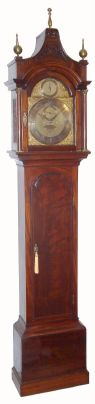 English, Thomas Hunter, Jr, London (156 Fenchurch St, 1761 -- 1802), arched brass dial 8-day tall clock in a typical London style mahogany case. C.1790. — Antique Clocks Price Guide