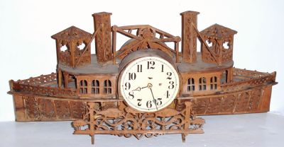 Tramp Art, Fretwork clock, a SIDE WHEELER river boat, with 1-day Seth Thomas movement, spring. C.1900. — Antique Clocks Price Guide