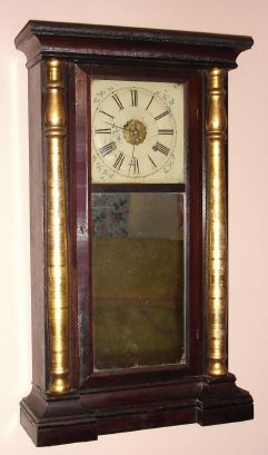 S. C. Spring, Bristol, Conn., 8-day time/strike strap brass movement column and cornice shelf clock. Circa 1864 — Antique Clocks Price Guide