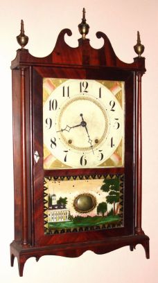 E. Terry and Sons, Plymouth, Conn, PILLAR and SCROLL, 30-hr wooden works shelf clock, C.1825 — Antique Clocks Price Guide