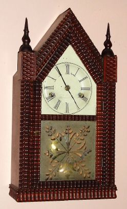 C. 1848, J. C. Brown, Forestville Manufacturing Co., Bristol, Conn., miniature ripple steeple clock with its original signed 30-hr time and strike movement. — Antique Clocks Price Guide