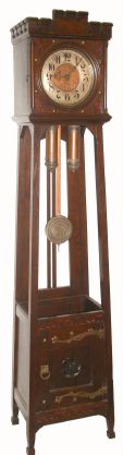 German, L. Furtwangler and Sons, Furtwangen, a dark oak, arts and crafts tall clock, often called Jugendstil in Germany, 2-wt, pull wind, 8-day, serial No. 9174, C.1915 — Antique Clocks Price Guide