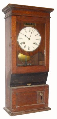 Cincinnati Time Recording Co., Cincinnati, O., heavy oak cased punching-in clock with robust Seth Thomas double spring movement, C.1930 — Antique Clocks Price Guide