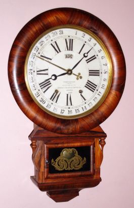 Ansonia Clock Co., "Drop Extra Calendar", 8-day time/strike Terry's Patent calendar wall clock. Circa 1883 — Antique Clocks Price Guide