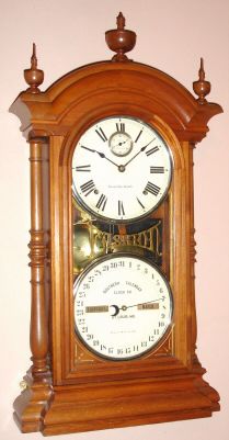 Southern Calendar Clock Co., "Fashion No 4", double dial perpetual calendar shelf clock, 8-day time and bell strike, Circa 1878 — Antique Clocks Price Guide