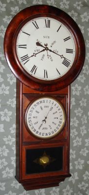 Welch, Spring and Co., Forestville, Conn, USA, "REGULATOR CALENDAR No. 1", large double dial perpetual calendar clock, case of rosewood and veneers, and with 18 inch time dial and 12 inch calendar dial, C.1878 — Antique Clocks Price Guide