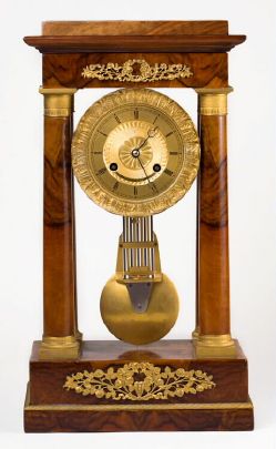 French, "Lecointre a Caen" (on dial), 4-column Empire style portico clock with compensating grid pendulum, c.1850 — Antique Clocks Price Guide