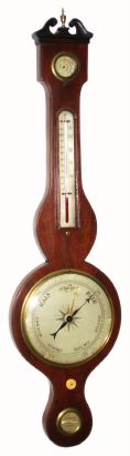 English, Unsigned, Banjo barometer, with glass tube and mercury intact, working, also with hygrometer and silvered scale thermometer, C.1860 — Antique Clocks Price Guide