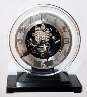 French, "ATO", Art Deco mantle clock, battery driven, with unique Deco dial, chrome finish on all visible parts, serial No. 66863, C.1920 — Antique Clocks Price Guide