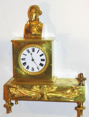 French, C.1820, a small figural clock bearing bust of G. Washington, with a crown-verge, fusee movement, wound from the rear — Antique Clocks Price Guide
