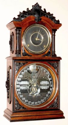 Ithaca Calendar Clock Co., "No. 3 1/2 Parlor", 8-day time/strike double dial, perpetual calendar, mantel clock. Circa 1881. — Antique Clocks Price Guide