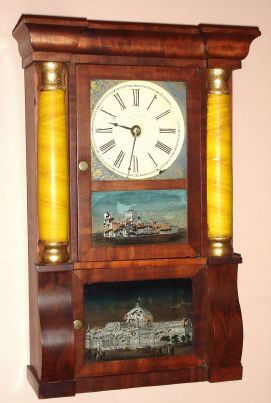 E. O. Goodwin, Bristol, Conn., miniature column and cornice shelf clock, 8-day time and gong strike, winding holes below chapter ring, Circa 1845 — Antique Clocks Price Guide