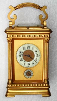 French, brass cased carriage clock, Grand Sonnerie, with selector for Silence, Grand and Petite Sonnerie, in a gilt Corinthian column case with bowed handle, C1900 — Antique Clocks Price Guide