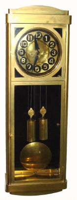 German, Junghans, 2-wt box regulator, in a Deco Style brass case with composite black backboard, rod strike, 8-day, C.1930 — Antique Clocks Price Guide