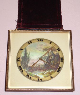 Swiss, Didisheim Goldschmidt Fils and Co., wall hanging pendant clock, with a tropical scene painted in the dial center, 8-day stem wound and set from the rear, C.1910 — Antique Clocks Price Guide