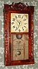 Williams, Orton, Preston's and Co., Farmington, Conn, carved column and splat shelf clock, 30-hour time and strike wooden movement, 2-wt, mahogany. C. 1840.