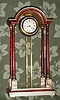 French, Gravity shelf clock with 8-day platform lever movement. The 4-column case has a toothed brass rail in the center, on which the weighted clock is supported. You raise the movement assembly to wind. C.1900.