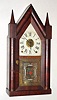 Terry and Andrews, Bristol, Conn, sharp Gothic, or steeple clock, time, strike and alarm, 8-day, spring, w/ key lock door. C.1848.