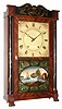 Hart and Son, Goshen, Conn, Transitional Short cased, stenciled column and splat with paw feet, 1-day wooden movement, 2-wt. C.1835.