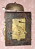 English, 2-train tall clock movement with rack striking on a bell, brass, 8-day C.1850.