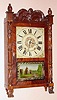 Riley Whiting, Winchester, Conn., carved column and splat, short, 30-hour time/strike wood movement shelf clock. Circa 1827