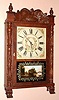 Elisha Hotchkiss, Burlington, Conn., 30-hour time/strike wood movement shelf clock, carved column and splat, short. Circa 1830