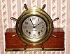 Seth Thomas Clock Co., "Mayflower - 1940", 8-day lever movement time and ship's bell strike mantel clock, cast brass tub w/ hinged bezel, base with brass trim. Circa 1940