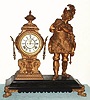 Ansonia Clock Co., PROVOCATION, cast metal figural clock on an enameled black iron base, 8-day, open escapement, premium movement with embossed plates. C.1890