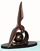 French, Art Deco SEA GULL, figural clock, the well made platform lever, bell strike movement, contained within a bronzed brass ball, and with a sea gull in flight that is removable from the ocean wave for shipment. C.1935
