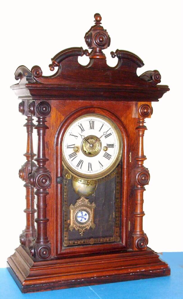 Welch, Spring and Co., Forestville, Conn, "CARY" rosewood mantel clock from the Patti series, 8-day, time, strike and alarm. — Antique Clocks Price Guide