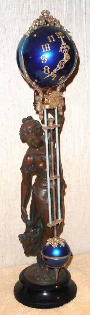 Ansonia Clock Co. New York, C.1895, "HUNTRESS", swinging arm timepiece, 8-day, the movement contained within the ball at top, the entire arm swinging without apparent impulse. — Antique Clocks Price Guide