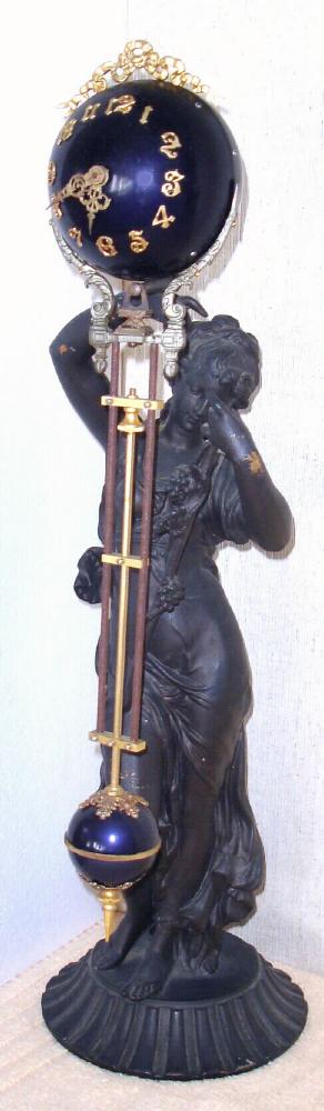 A French spelter statue, C.1890, now with a home-made swinging arm with a new German mov't inside. This was an eBay purchase gone bad, the consignor paid $1500 + shipping. — Antique Clocks Price Guide