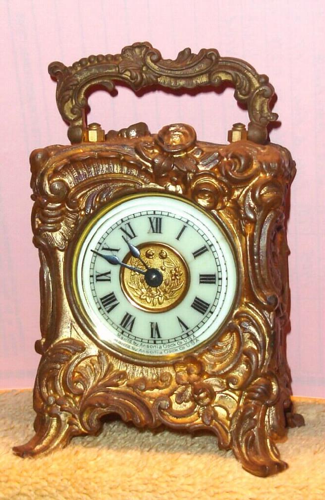 Ansonia Clock Co., New York, C.1910, "VIDA" cast metal carriage timepiece with 1-day back wind movement. — Antique Clocks Price Guide