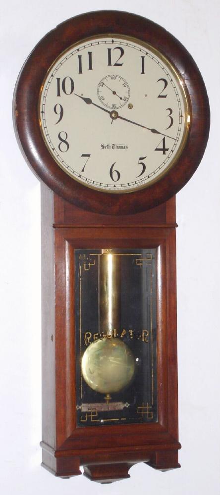Seth Thomas Clock Co., Thomaston, Conn, "REGULATOR No. 2", Circa 1880, 8-day weight driven timepiece in mahogany. — Antique Clocks Price Guide