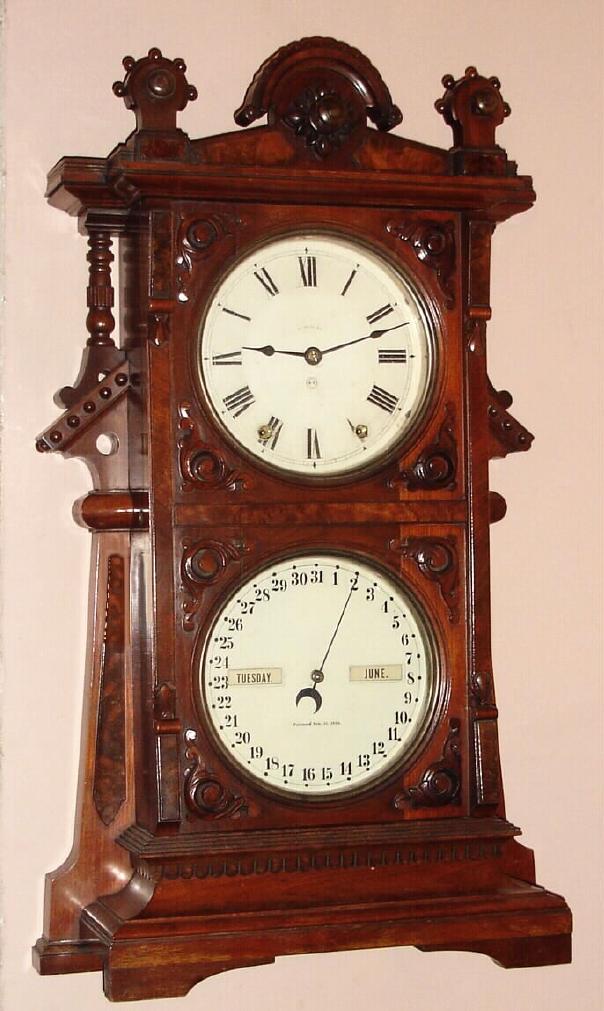 Seth Thomas Clock Co., "PARLOR CALENDAR No. 9", Circa 1886, 8-day time/strike double dial perpetual calendar shelf clock. — Antique Clocks Price Guide