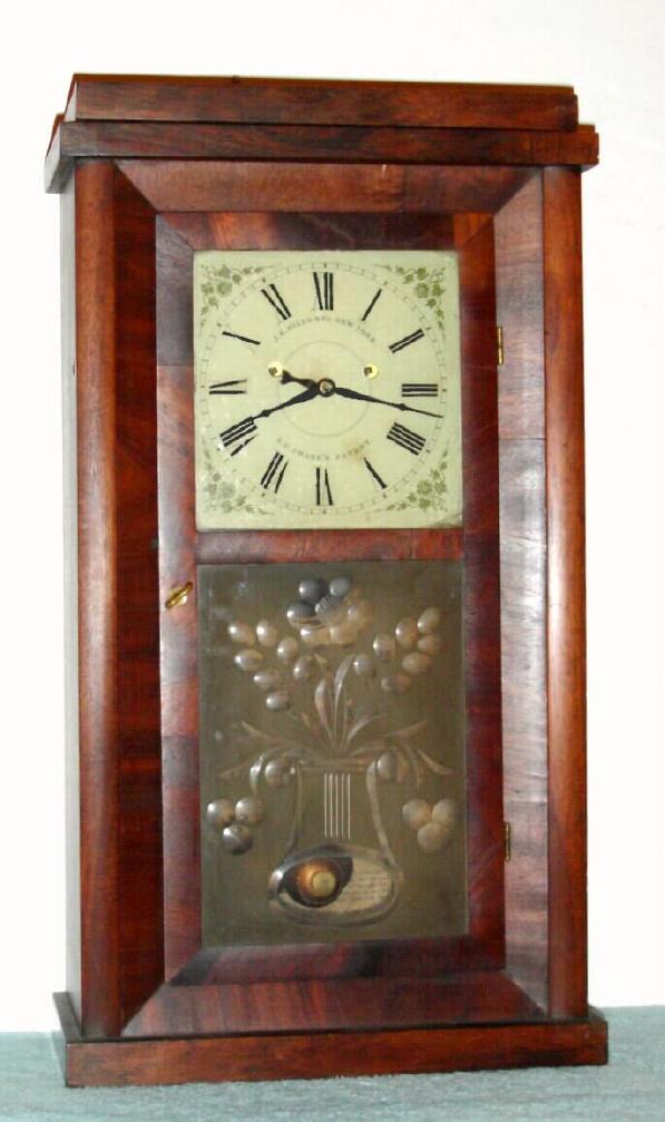Aaron Dodd Crane, for the Year Clock Co., New York, C.1849, "THREE BALL 8-DAY" bevel front mantle clock, with lift off lid for pulley access, 2-weight. — Antique Clocks Price Guide