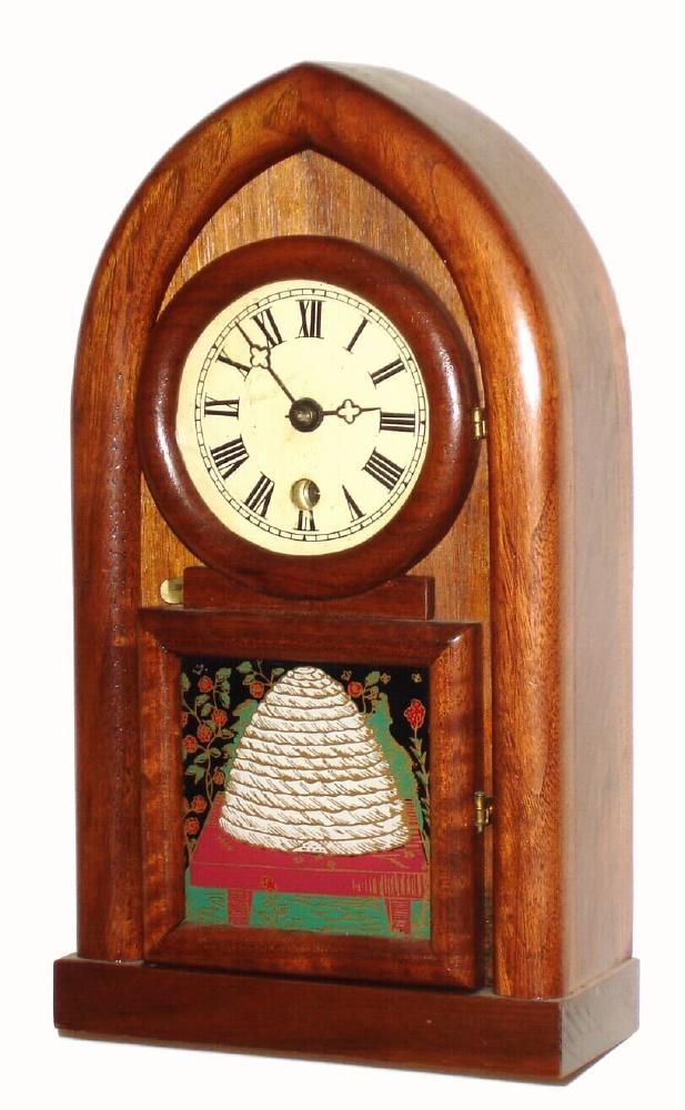 Jim Davis, Greensboro, NC, C.1975, miniature "BEEHIVE" shelf clock, walnut cased with German 8-day time only mov't. — Antique Clocks Price Guide