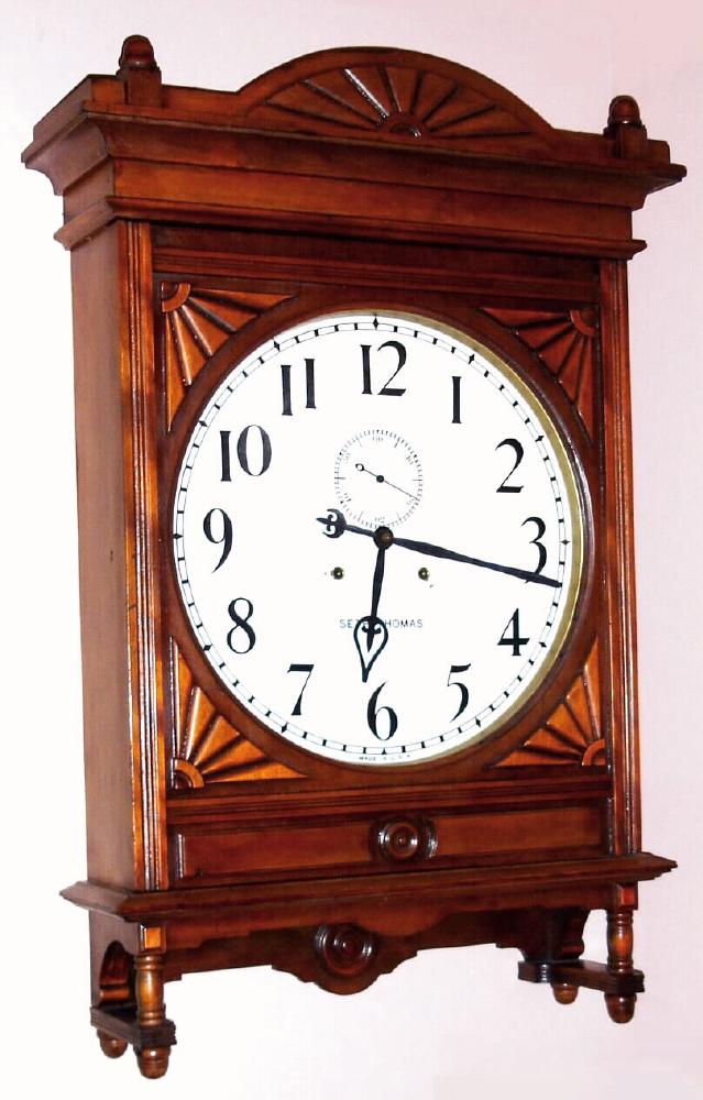 Seth Thomas Clock Co., LOBBY 18 INCH, in cherry, with large duplex spring No. 86V movement, running 15 days, 18" painted dial — Antique Clocks Price Guide