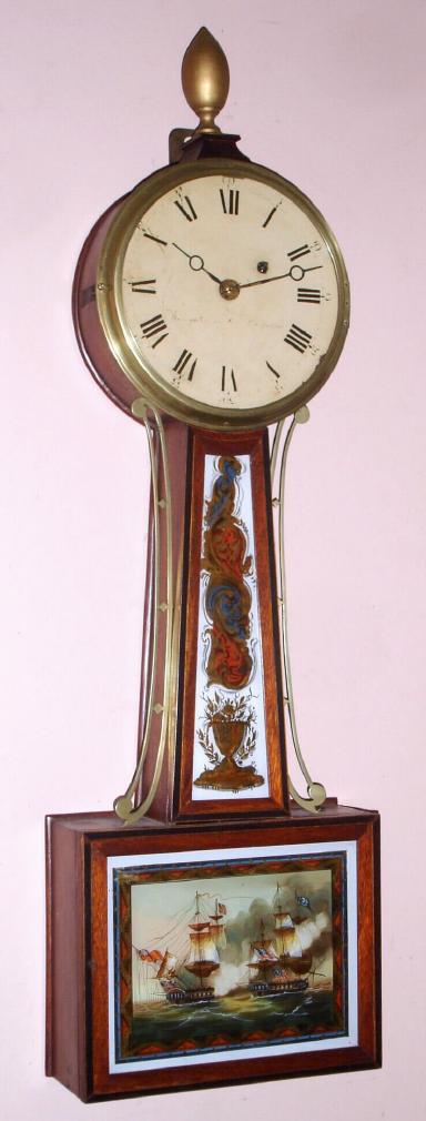 Wm. Cummens, Roxbury, Mass, C.1815, T-Bridge banjo or patent timepiece, weight driven. — Antique Clocks Price Guide