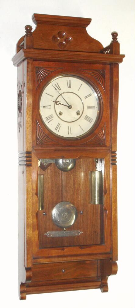 Seth Thomas Clock Co., "Flora", C.1883, 8-day time/strike wall clock, 2-weight with cathedral gong. — Antique Clocks Price Guide