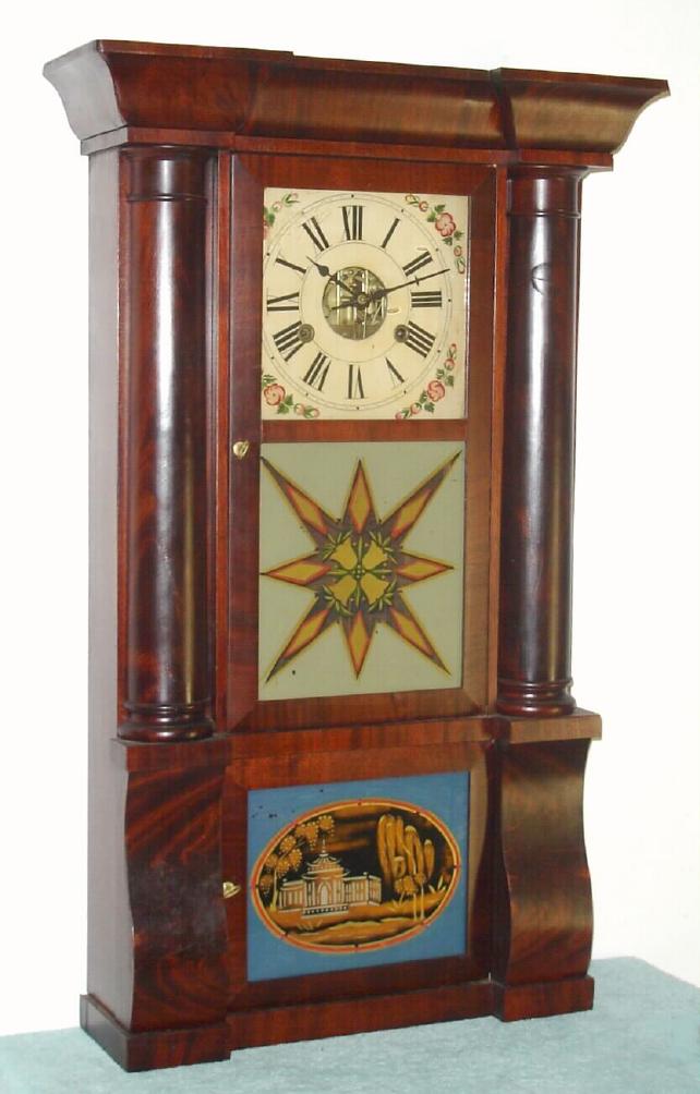 Birge and Fuller, Bristol, Conn., Circa 1840, 8-day time/strike column and cornice shelf clock. — Antique Clocks Price Guide