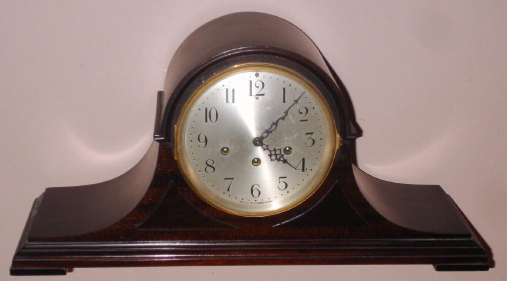 Seth Thomas Clock Co., WESTMINSTER TAMBOUR, in mahogany, 8-day quarter hour chime clock, C.1925. — Antique Clocks Price Guide