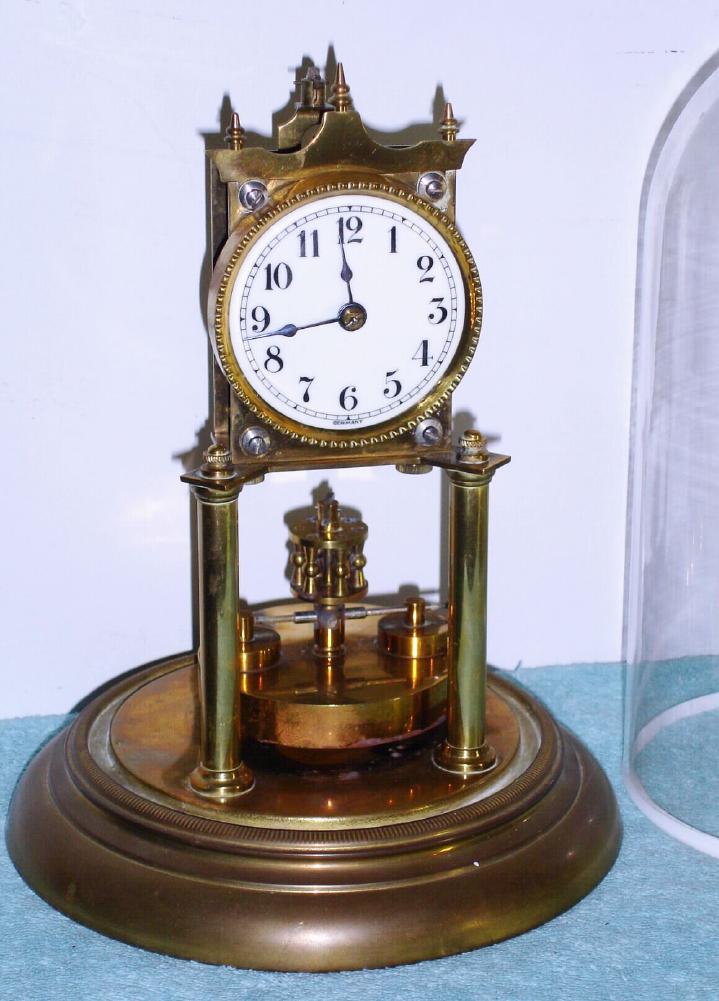 German, Jahresuhrenfabrik, 400 day clock with dome, C.1905, disc pendulum — Antique Clocks Price Guide