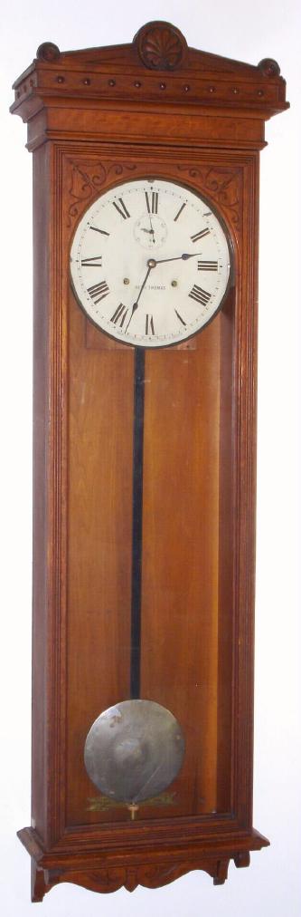 Mixed lot: A Self Winding Clock Co, NY, "No. 9 Regulator" case, now with a large Seth Thomas double spring No. 40 style movement, and with a meter pendulum. This is the 1887 version with full glass door w/ no dial surround. — Antique Clocks Price Guide