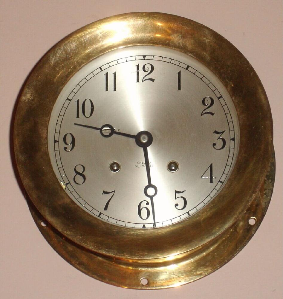 Chelsea Clock Co., Boston, Mass, Circa 1973, 8-day ship's bell strike, CHELSEA model wall clock, serial no. 777189. — Antique Clocks Price Guide