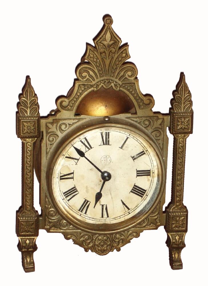 F. Kroeber Clock Co., NY "Thistle", Circa 1879, 30-hour alarm timepiece, with cast front. — Antique Clocks Price Guide