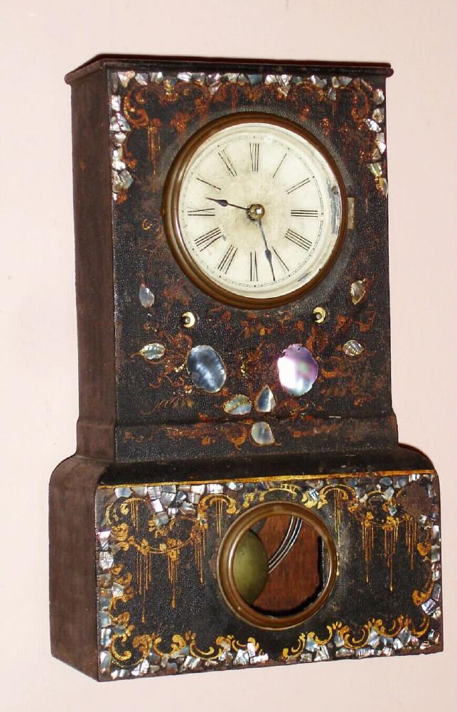 Forestville Manufacturing Co., Bristol, Conn., Circa 1850, 8-day time /strike Iron case with MOP shelf clock. — Antique Clocks Price Guide