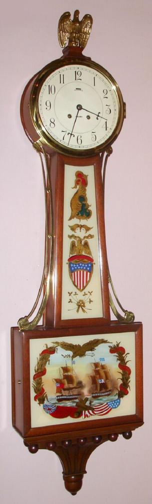 Chelsea Clock Co., Willard model house strike banjo made for Colonial Williamsburg, C.1976, as part of their bi-centennial series of re-issues. This is a full size clock. Perry's Victory tablets. — Antique Clocks Price Guide