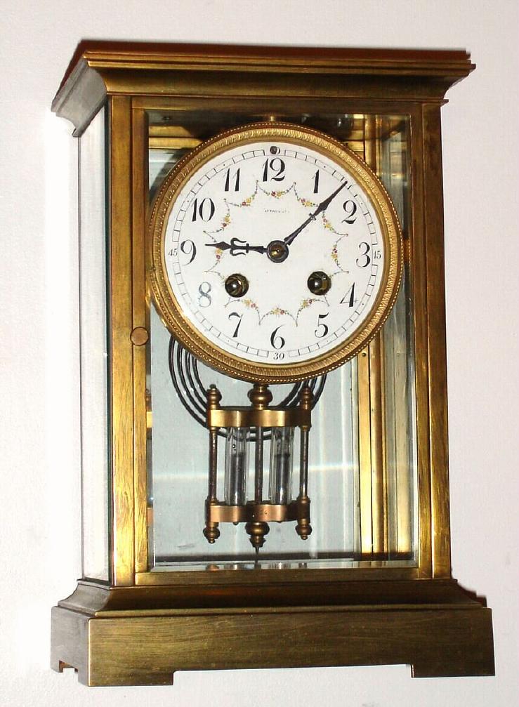 French, Gouaillet Freres, for Tiffany and Co, NY: crystal regulator with 8-day time and gong strike movement. C.1900. — Antique Clocks Price Guide
