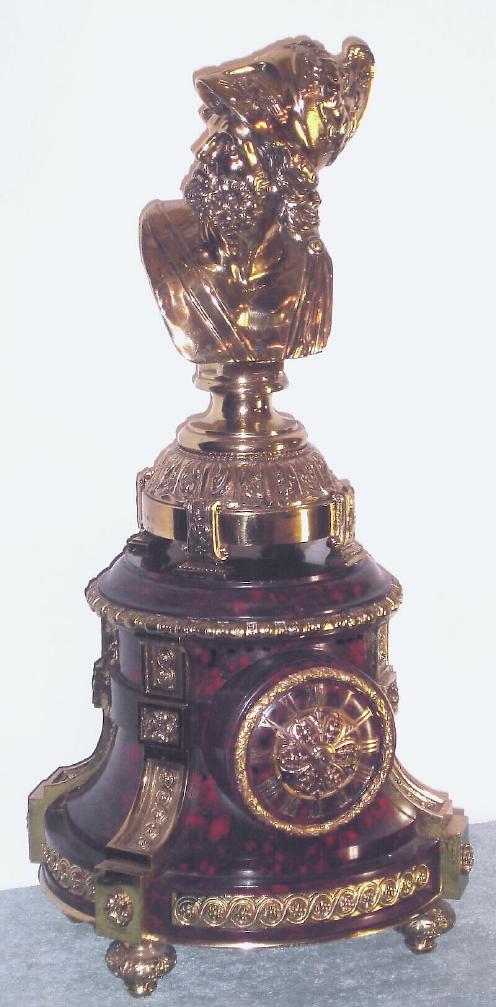 French, Barrard and Vignon, Ft d' Horologerie, Rue Comminers, 7, Paris, time and strike clock, large red marble and ormolu base with later polished brass statue. c.1900 — Antique Clocks Price Guide
